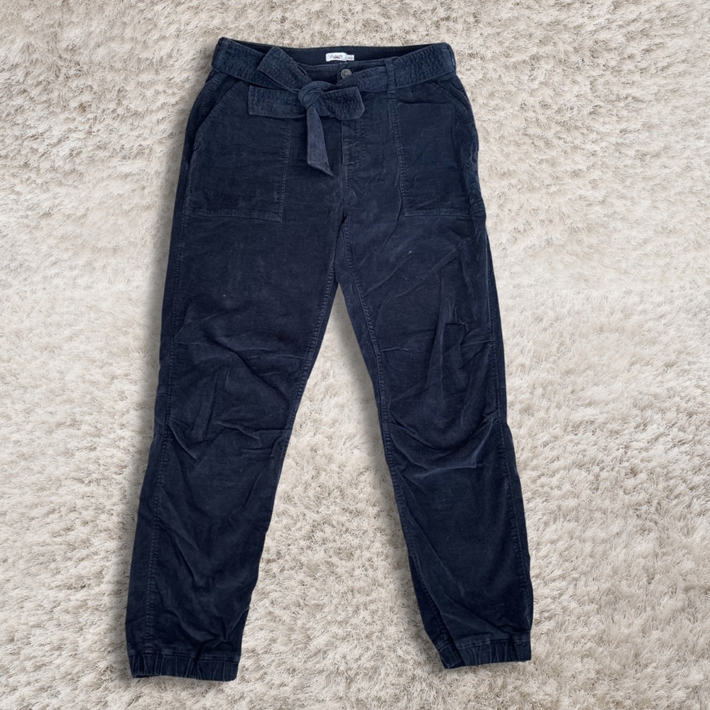 Faherty Orion Velvet Ankle Pants Size Medium Black Tie Waist